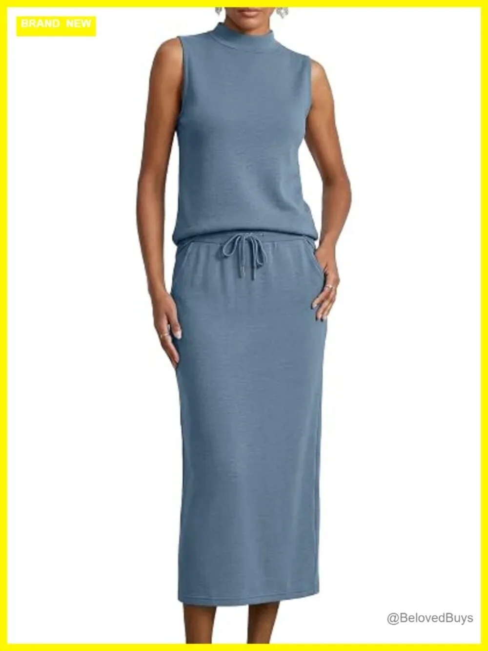 Women's 2 Piece Skirt Set Sleeveless Mock Neck Midi Skirt Lounge Travel Outfit